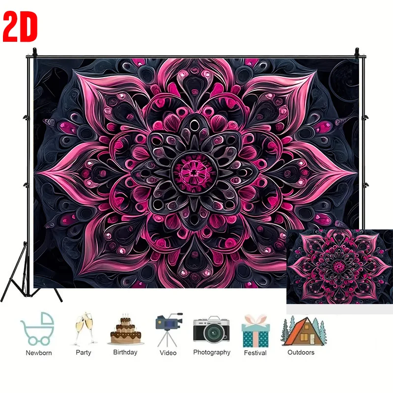Bohemian Mandala Floral Tapestry Wall Hanging Pink Psychedelic Boho Art Decoration for Party Home Decor Festival Background