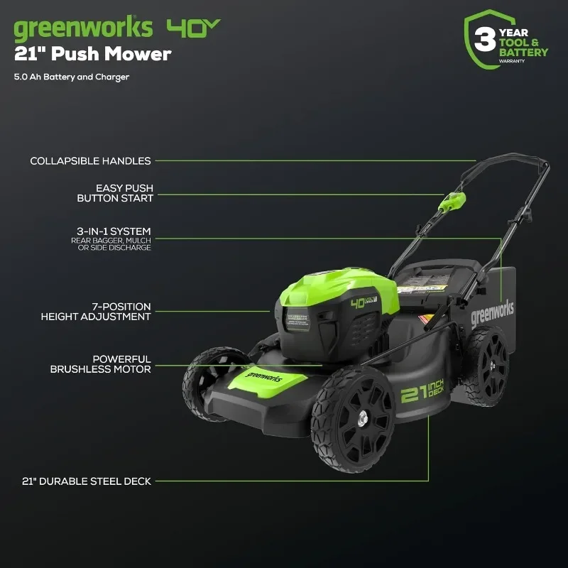 Greenworks LMF413 Inch 40V Cordless Brushless Lawn, 21