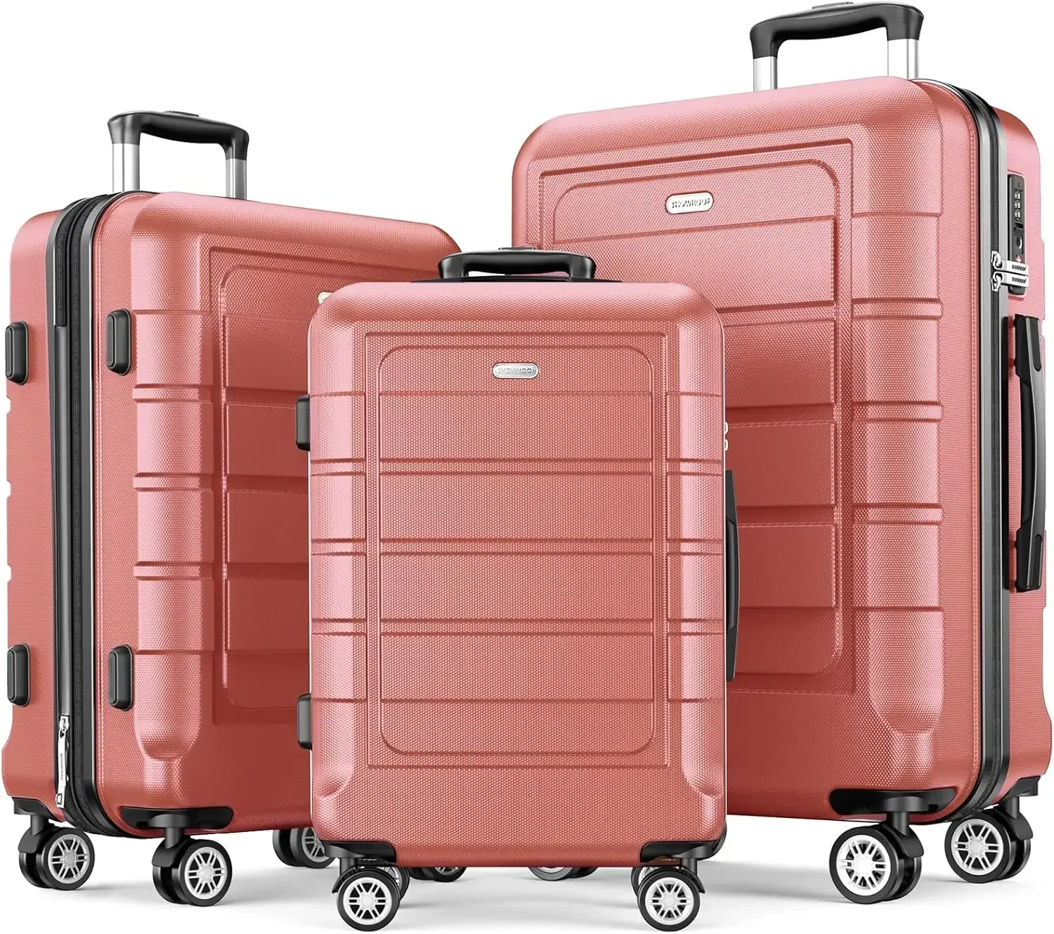 

SHOWKOO Luggage Sets Expandable PC+ABS Durable Suitcase Sets Double Wheels TSA Lock Rose Gold 3pcs