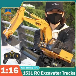 Huina 531 RC Excavator Trucks 11CH 1:16 Alloy Remote Control Engineering Digger Truck Model Electronic Heavy Machinery Toys