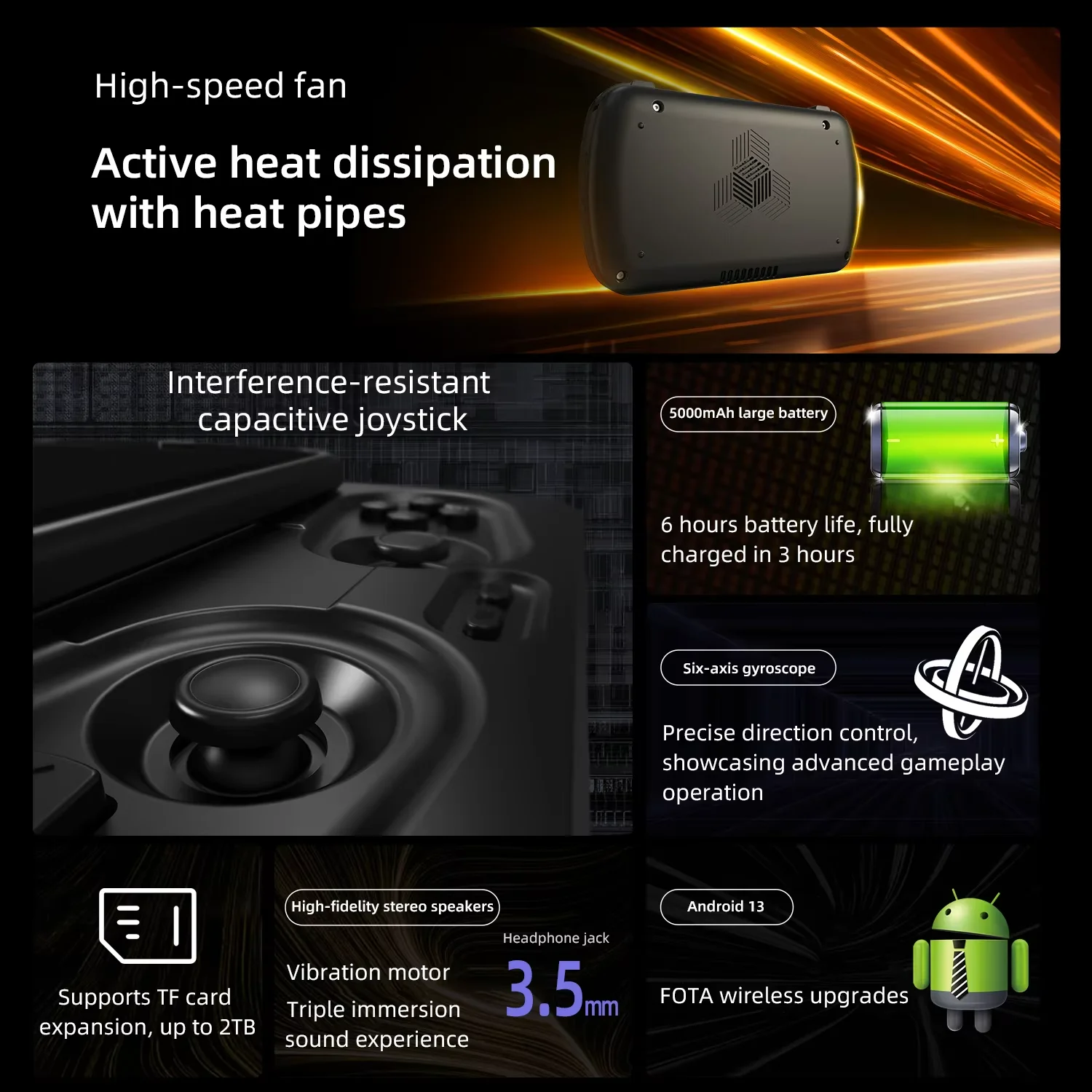 ANBERNIC RG556 Console di gioco portatile retrò lettore Video con schermo AMOLED da 5.48 pollici ventola di attivazione Hall integrata sistema Android 13 PS2