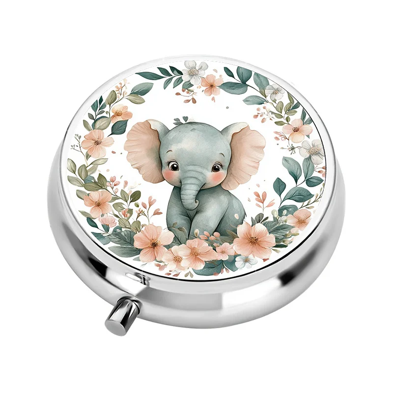 Mini Pill Box with 3 Compartments, Floral Elephant-Themed Mini Pill Box, Pill Organizer, Perfect for Travel and Storing Vitamins