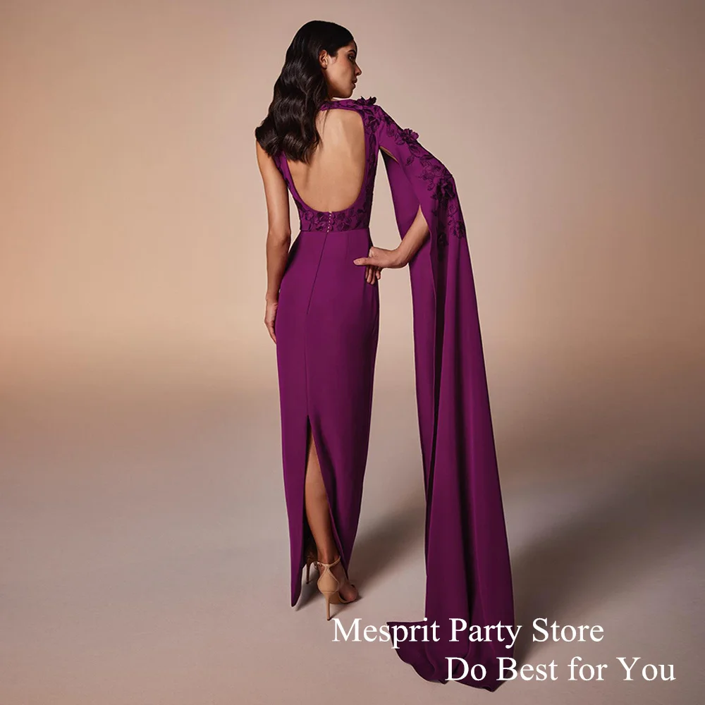 Saudi Arabic Prom Dress for Woman Customized One Shoulder Open Back Slit Sheath Purple Party Gown Custom Evening Dresses