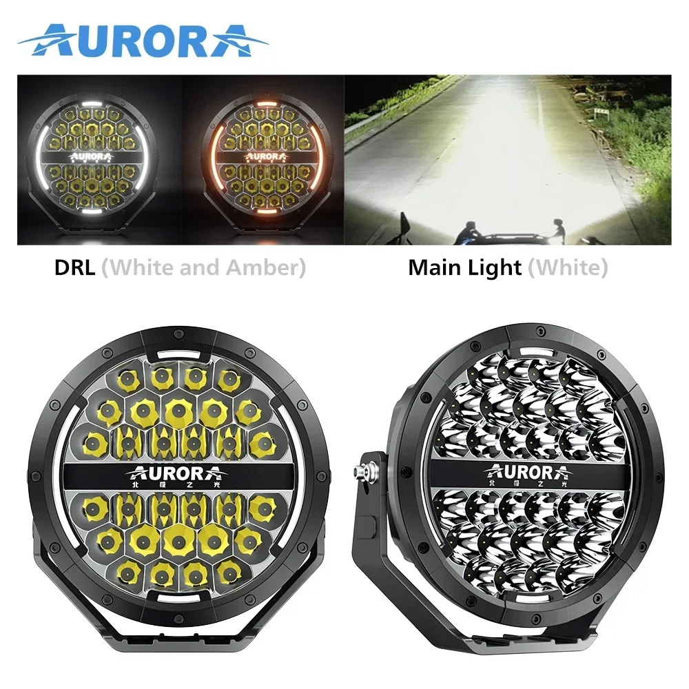 Venda quente AURORA 7 Polegadas Rodada Caminhão de Trabalho Offroad Luz Dual-Color DRL Off Road LED Luz de Condução