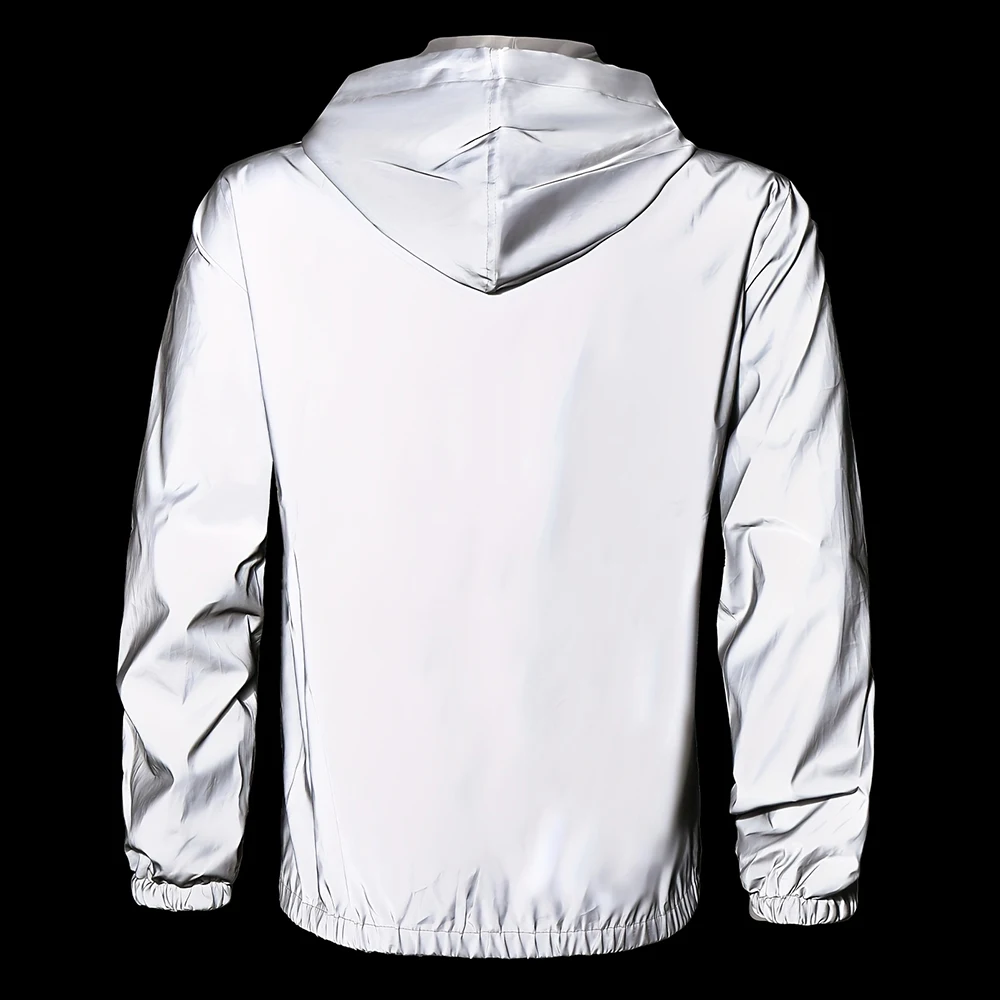Men's Loose New Style Reflective Hooded Jacket Night Cycling Running Sports Outdoor Windproof Fashion Hip-hop Streetwear Coats