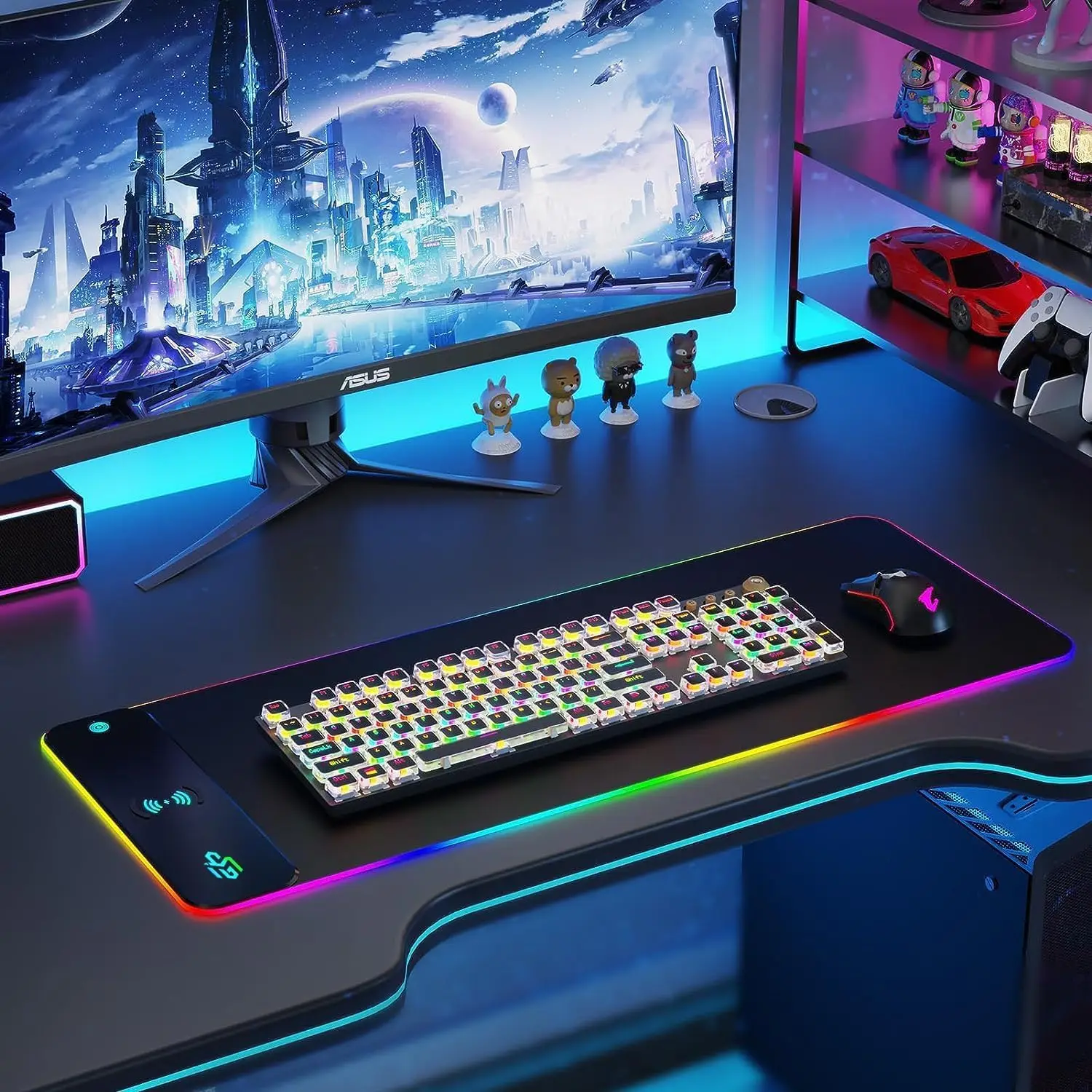 RGB Gaming Mouse Pad, 31.5 x 11.8 Inch Oversized Mouse Mat with 12 Light Modes, Non-Slip Rubber Base, Large Keyboard Pad for PC