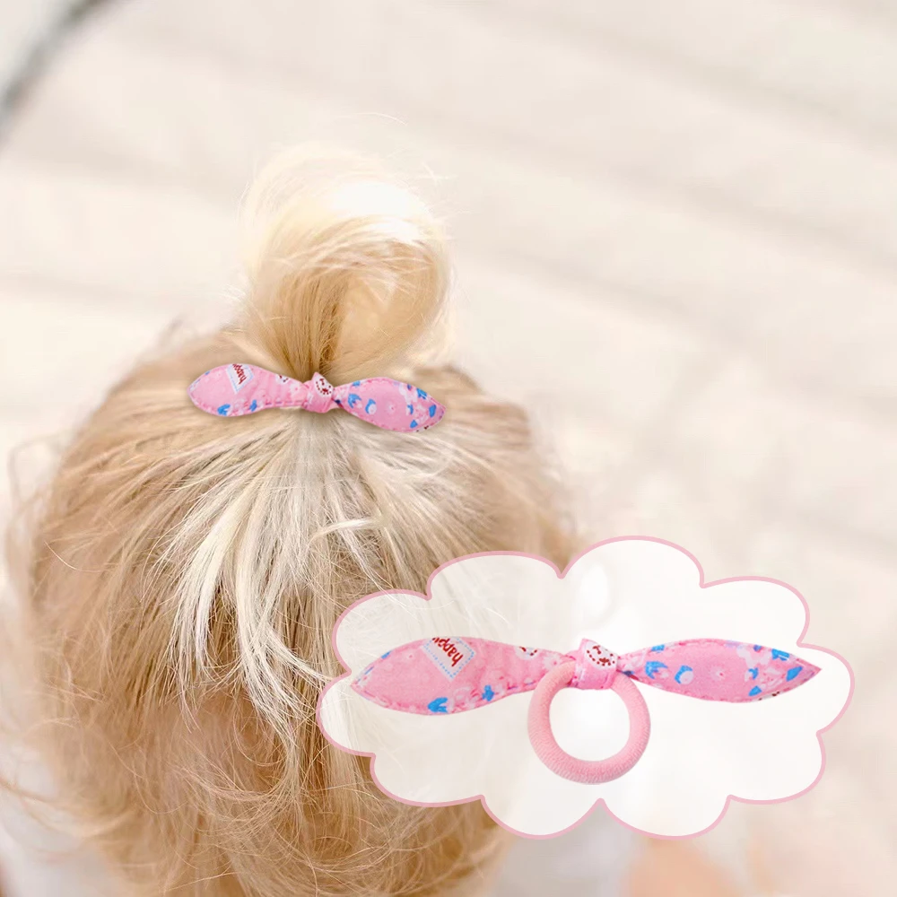 50PCS/Bag Elastic Hair Tie Mix Color Nylon Hairband Kids Children Rabbit Ear Girls Cute Rubber band Hair Accessories Ornaments