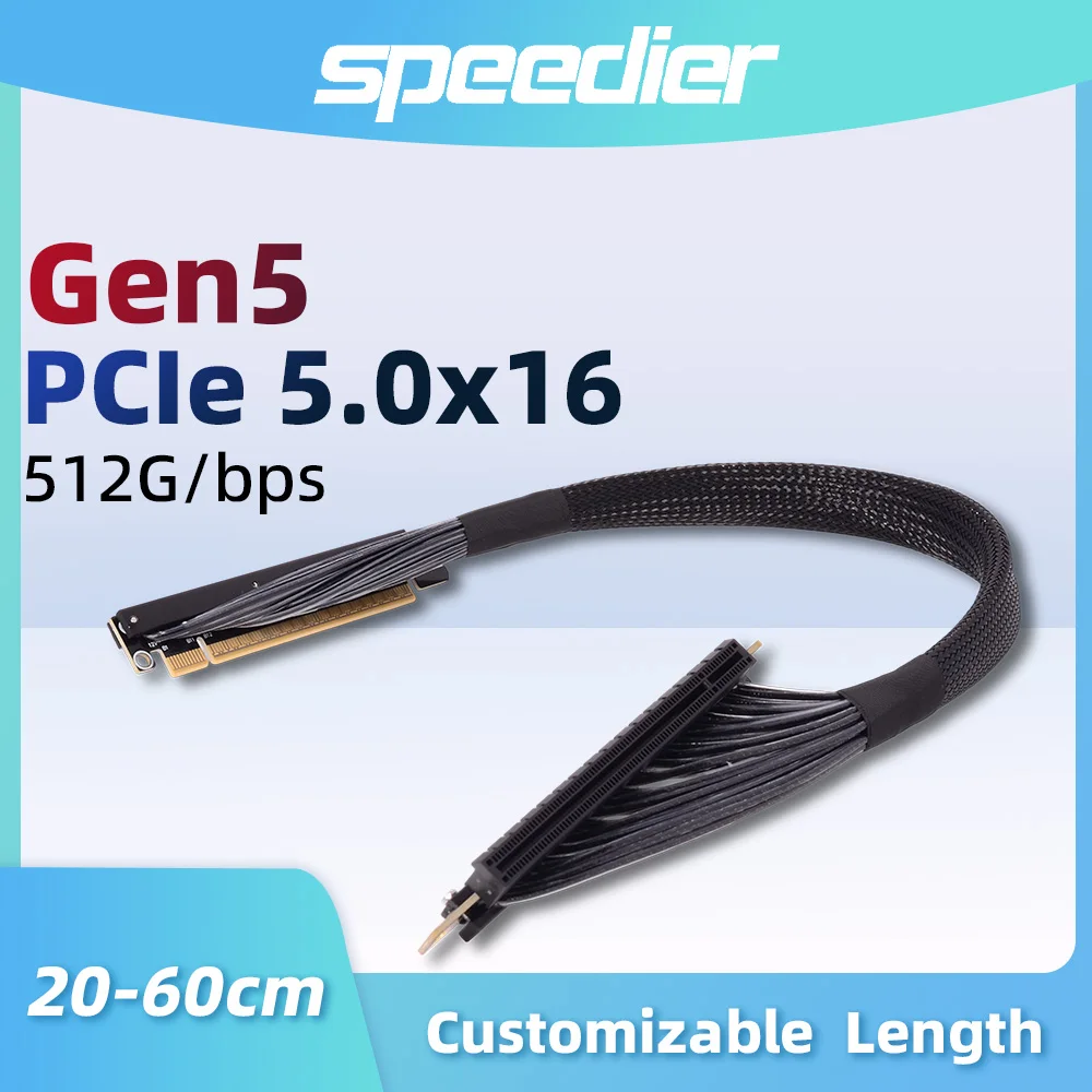 

PCIE 5.0 X16 GPU Extension Cable Dual 90 180 270 Degrees Elbow 512Gbps Gen5 for NVIDIA RTX50 AMD RX79xx Server Golden Finger