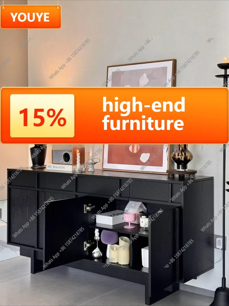 

XS Quifeng черный обеденный боковой шкаф из цельного дерева, средневековый домашний шкафчик из ясеня, шкафчик для хранения в спальне