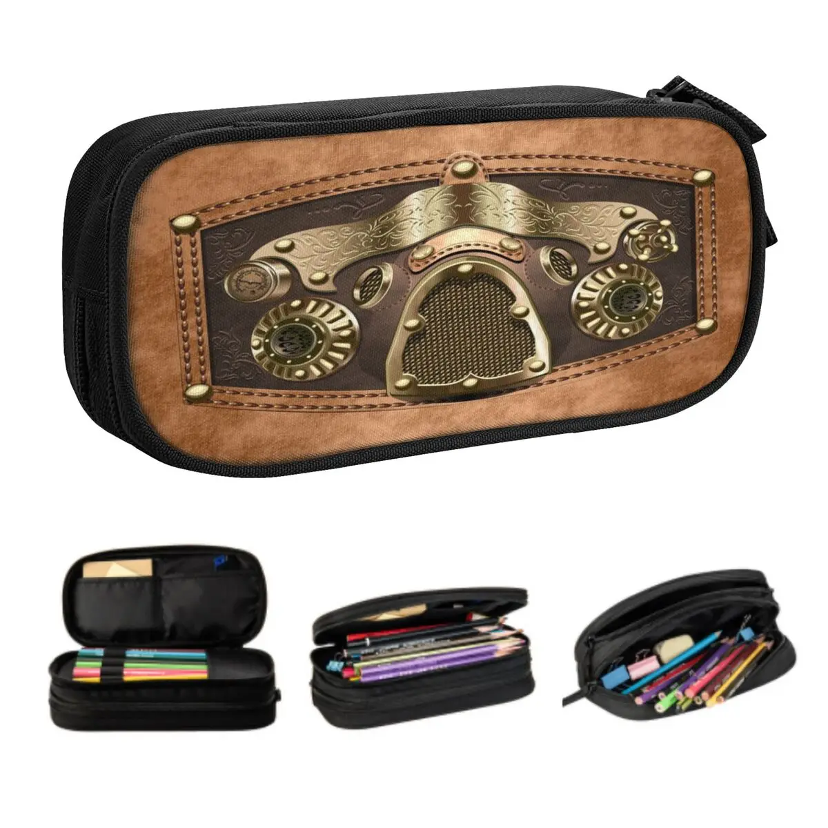 Kawaii Fashion Steampunk Pencil Cases for Boys Gilrs Custom Fighter Pilot Large Storage Pen Box Bag Stationery