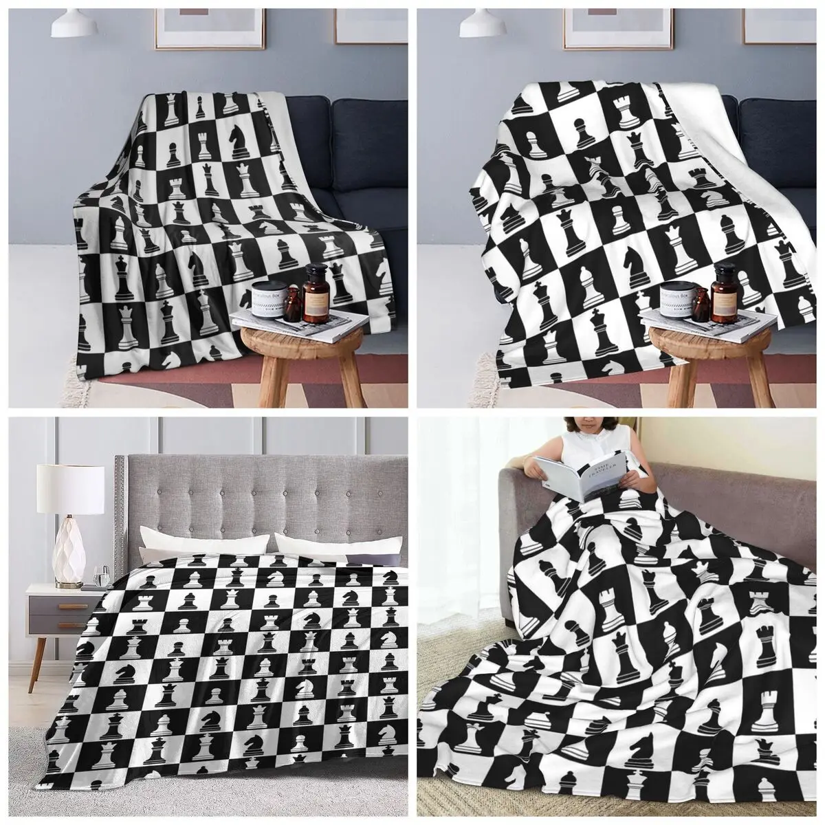 Black And White Chess Board Pattern Blankets Soft Warm Flannel Throw Blanket Cover for Bed Travel Home Sofa