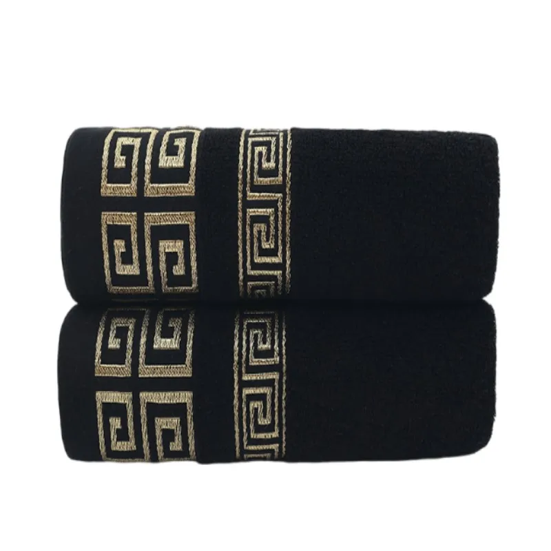 2pcs Black Cotton Towels 34x74cm 70x140cm Embroidered Hotel Bathroom Towels For Adult Quick-Dry Thicken Soft Face Bath Towels