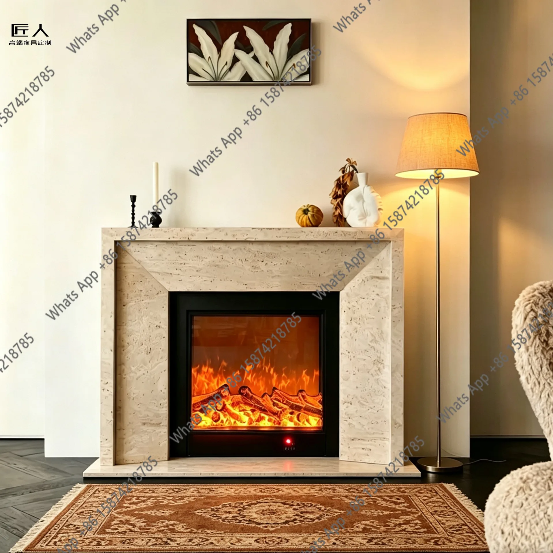 Travertine fireplace imitation natural marble fireplace surprise quiet wind decorative cabinet mantel white beige travertine