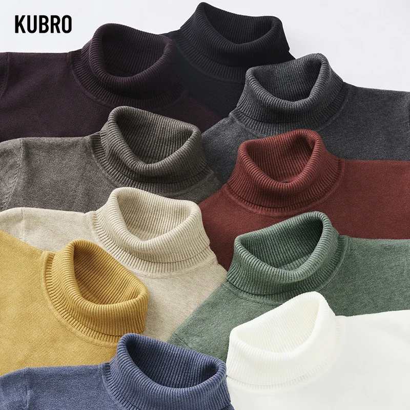 KUBRO New Autumn Winter Turtleneck Men Sweaters Casual Turtle Neck Solid Color Quality Warm Slim Pullover Fashion Trend Clothing