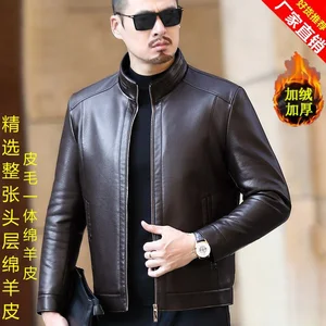 سترة جلدية طبيعية للرجال ، سترة فرو مدمجة ، معطف من جلد الغنم دافئ ، طوق سميك ، شتاء أفضل 10 معاطف شتوية من جلد الغنم للرجال مبيعا - No6