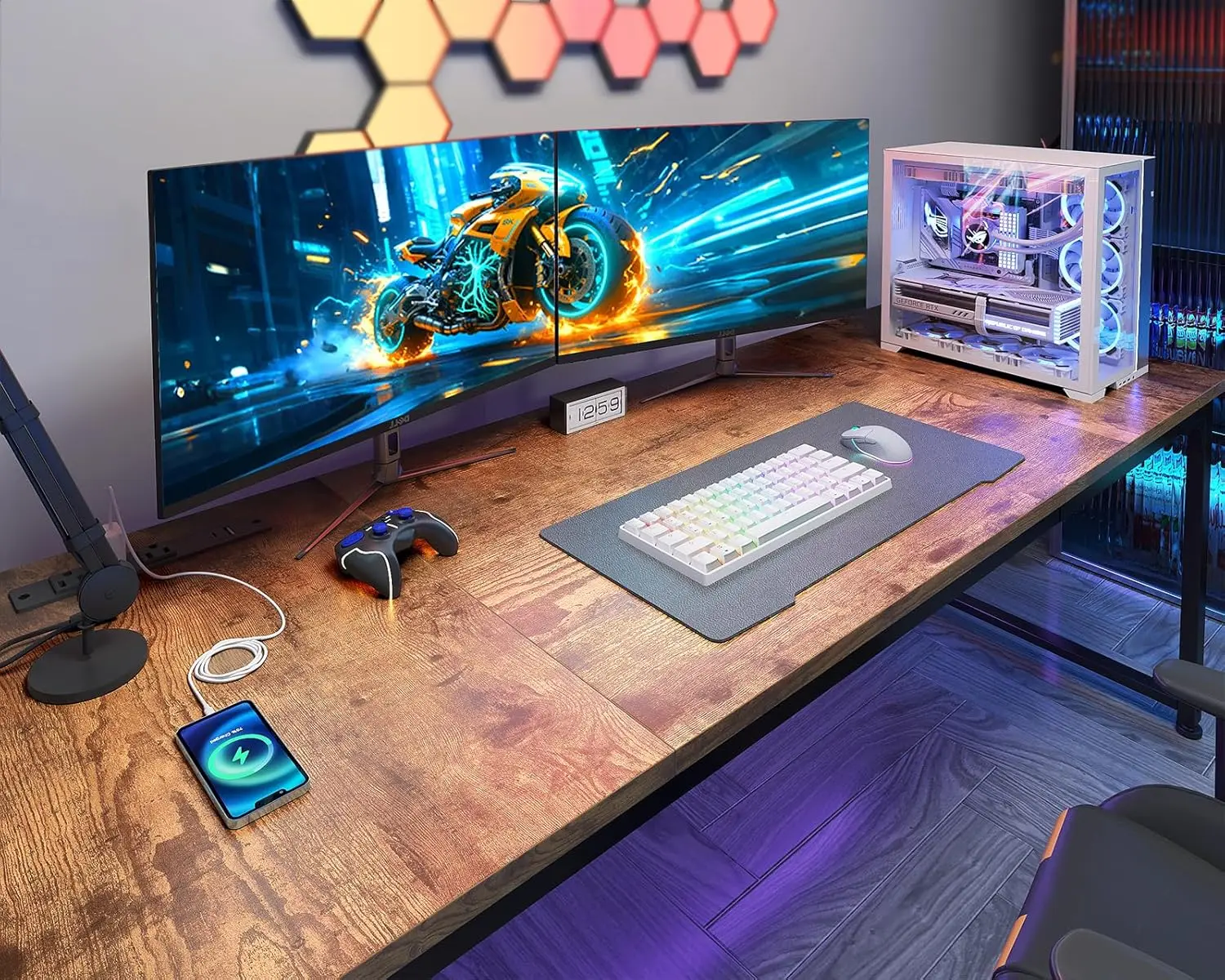 71 Inch Computer Desk with USB Ports, Large Office Desk, Long Study Student Writing Desk, Rustic Brown