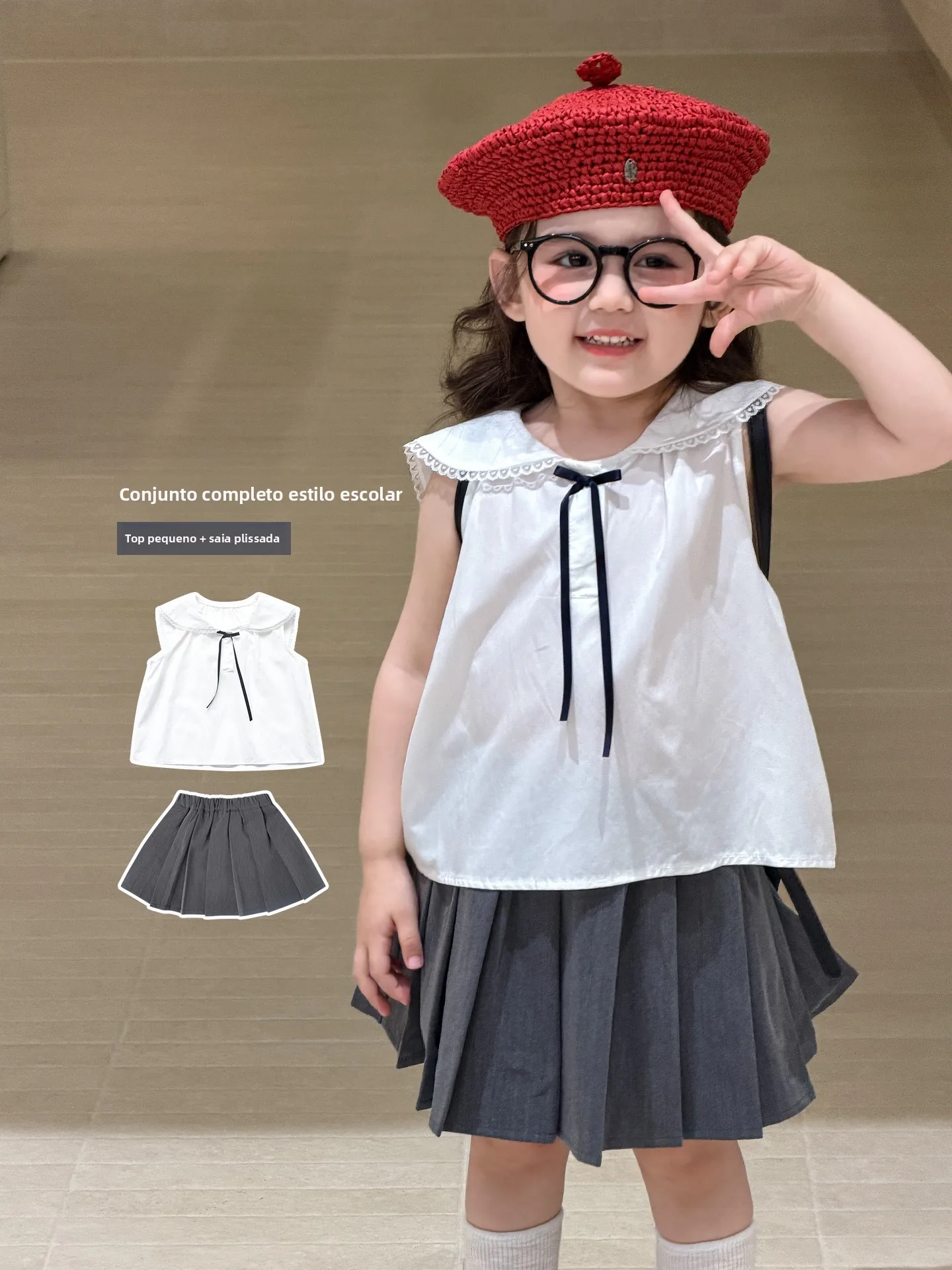 女の子の夏用薄手カジュアルaクラス子供服セット、ベストとスカート、綿混素材、通気性のある多ピース衣装、韓国風
