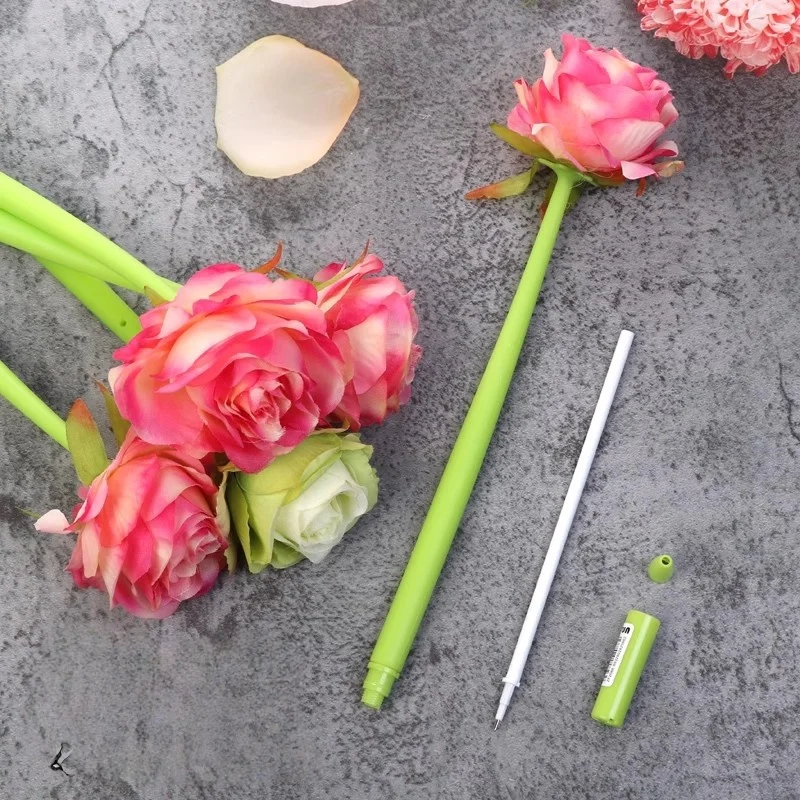 

Шариковая ручка с искусственным цветком, гелевые ручки с пионом, канцелярские принадлежности, подарок для девочек, ручка для подписи, школьные канцелярские принадлежности, украшение для рабочего стола