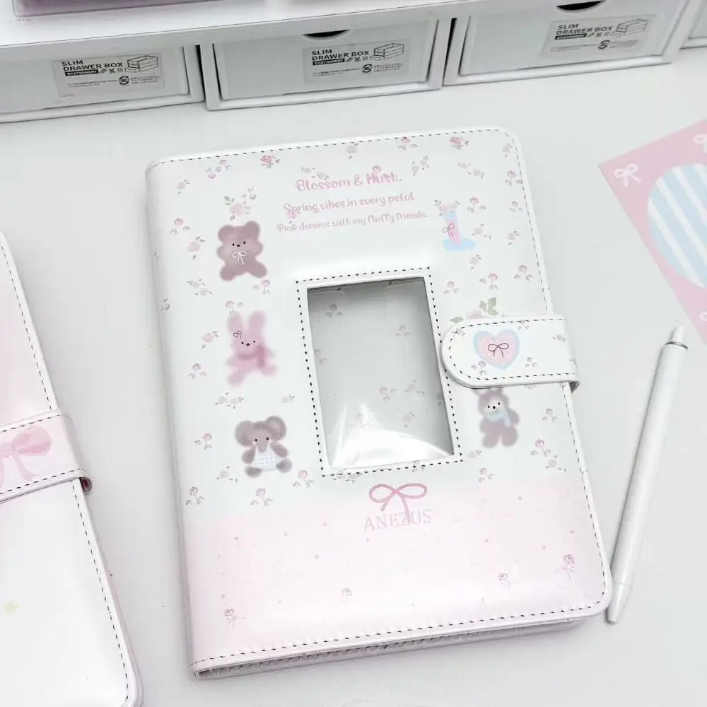1pc Kawaii PU Photo Card Binder Loose-leaf A5 Photo Album Floral Bear Patterns Storage Booklet Polarized & Idol Cards