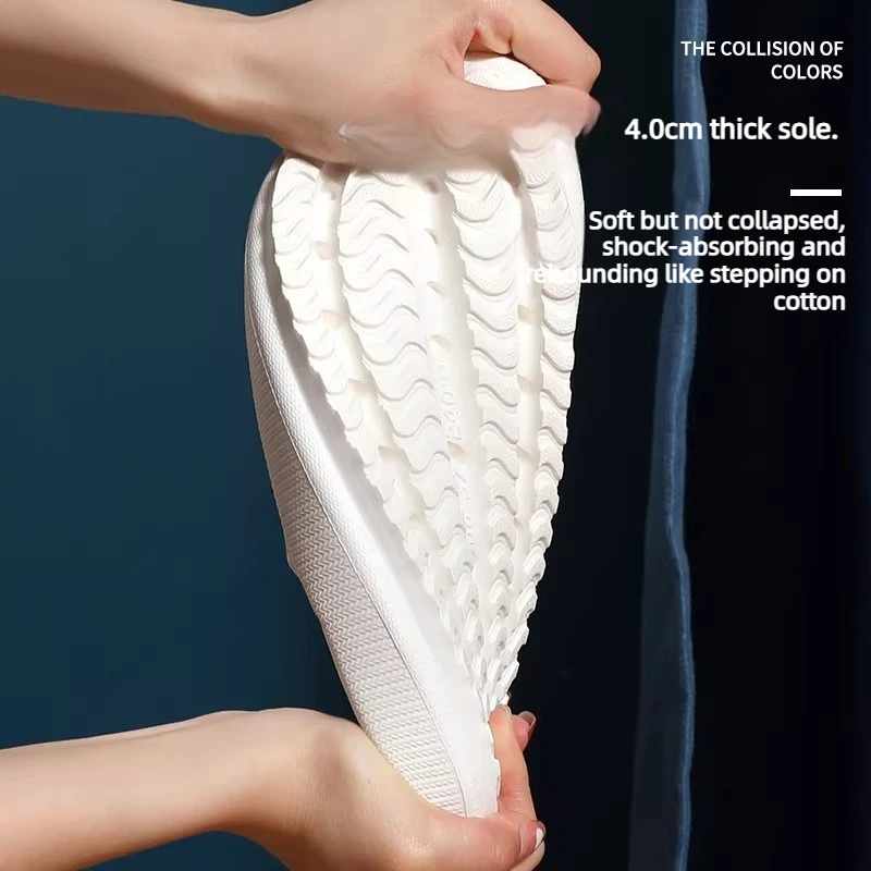 EVA 4cm Thick Sole Couple Cloud Slippers, Height‑Increasing Solid Color Indoor Bathroom Summer Home Sandals