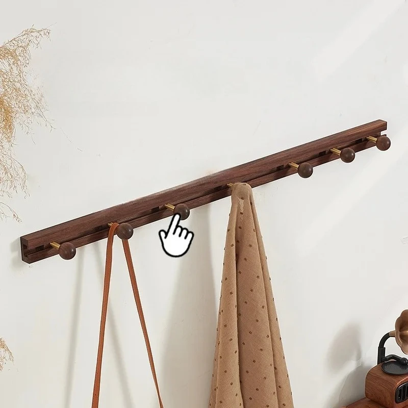 

Sliding Solid Wood Clothes Hooks - No-Drill Over-The-Door/HWall Mounted Hanger Rack, Entryway Row Hook for Hats & Coats