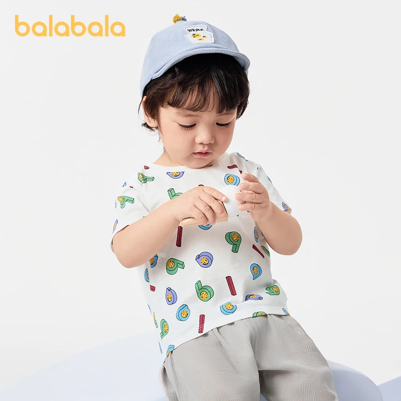 Balabala Baby T-shirt Baby Top Girls Boys Short Sleeve Clothing 2024 Summer New Collection Pure Cotton Adorable