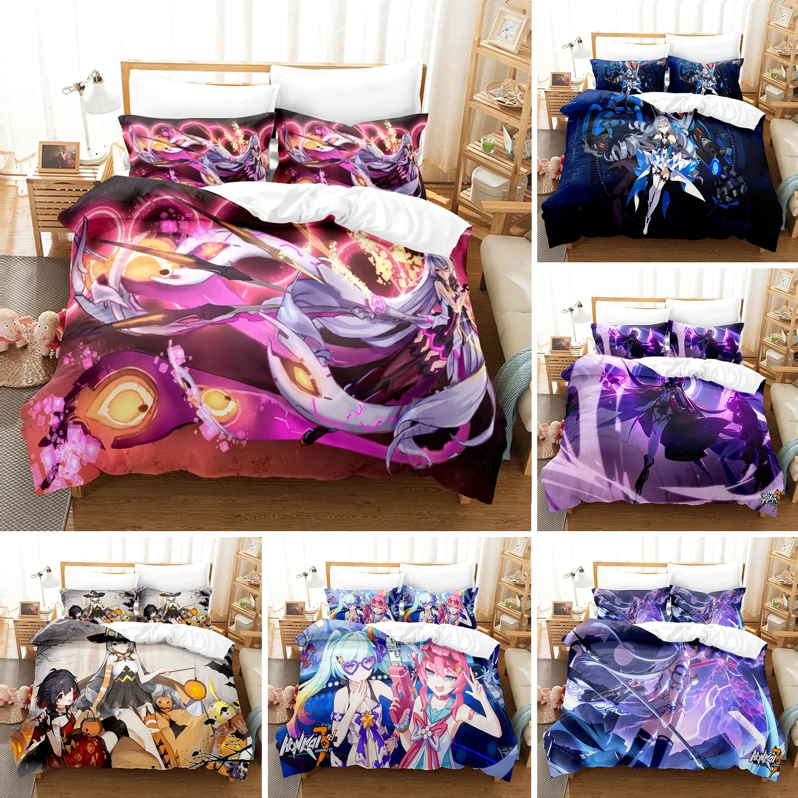 3D Anime Honkai Impact 3rd Bedding Set Printed Decorative 2/3pcs Duvet Cover Set Bedclothes Quilt Cover Home For aldult kid teen