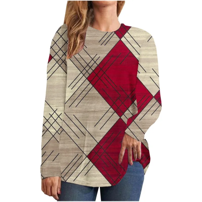 여성용 캐주얼 스트라이프 프린트 긴팔 티셔츠, 라운드넥 풀오버 상의, 출퇴근, 데일리 주말 패션, 가을