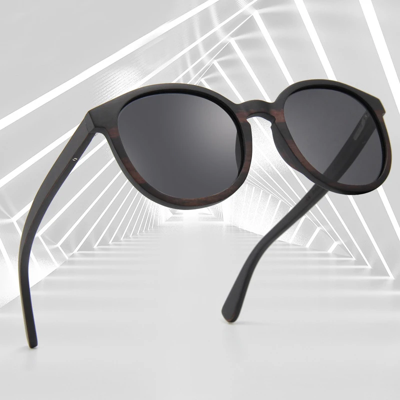 

Classic Round Wooden Sunglasses for Men Ebony Wooden Glasses Women Handmade High Quality Support Custom logo