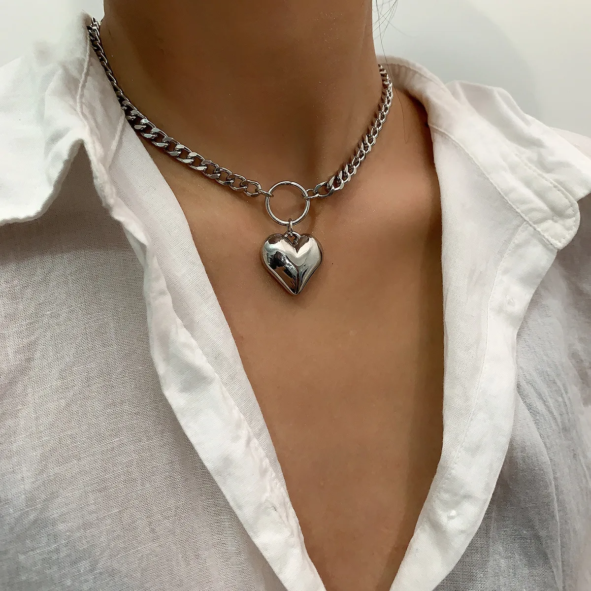 Women's Heart Pendant Short Fashion Punk Jewellery Girl Party New Design Gift 2023 Metal Chain Necklace