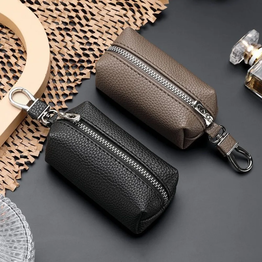 Portable Leather Key Pouch Bag Zipper Large-Capacity Key Holder Organizer Pouch Multifunctional Coin Purse Men Women