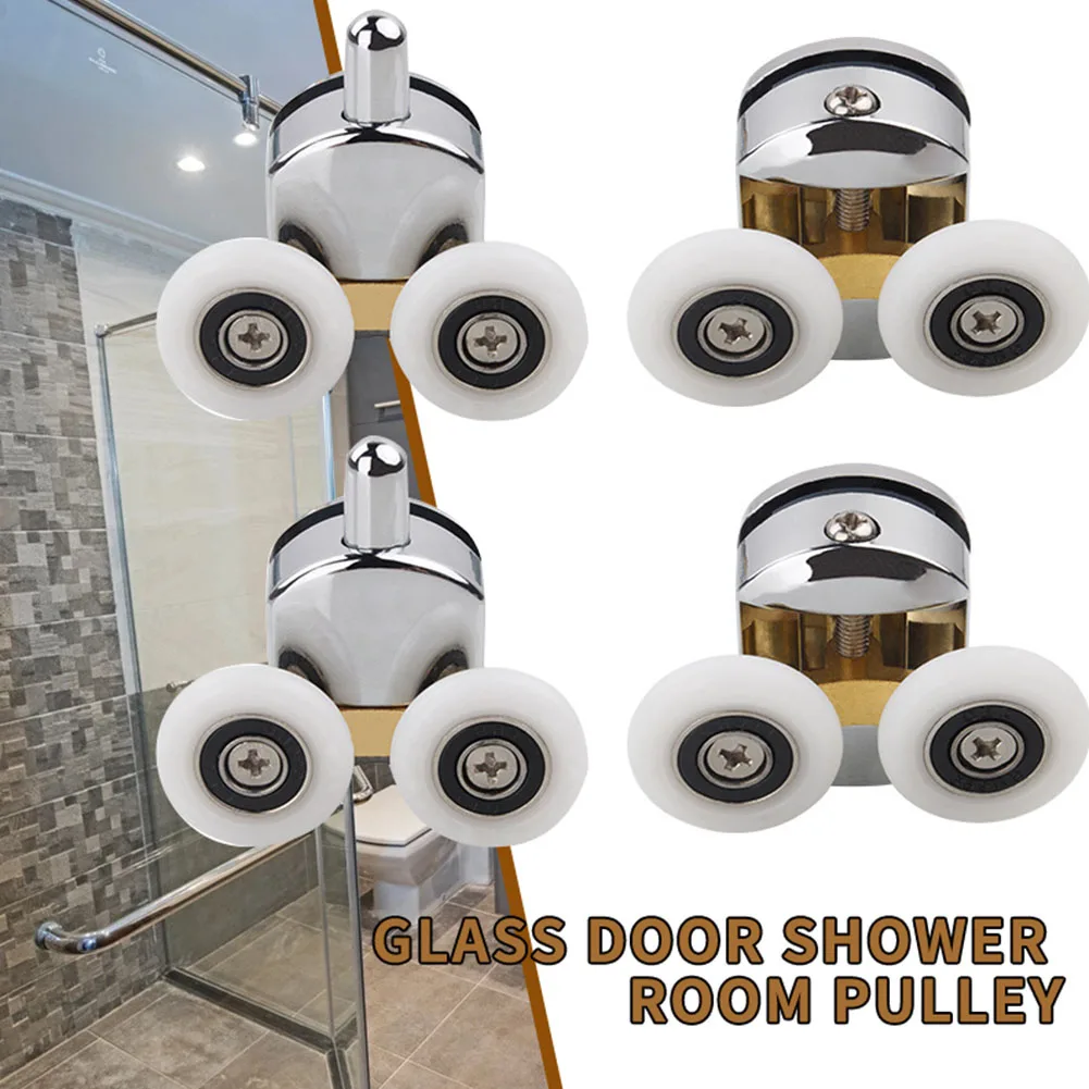 Adjustable Top Rollers  Spring Loaded Bottom Rollers  Zinc Alloy Double Shower Door Rollers  Suitable for 23mm Wheels