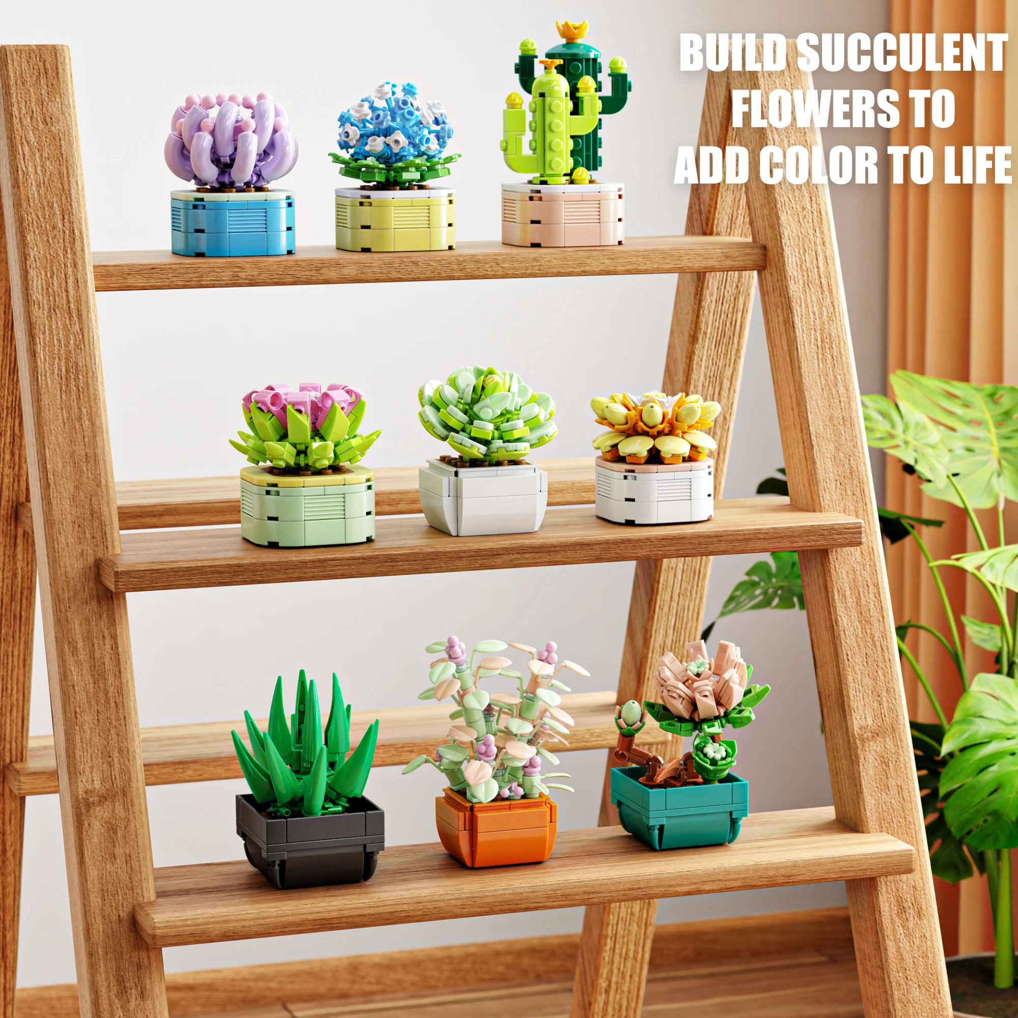 832 pièces – Nouveauté : Ensemble de jouets de construction en forme de plantes succulentes en pot – Modèle de fleurs – Décoration de bureau – Cadeaux de Noël et d'anniversaire
