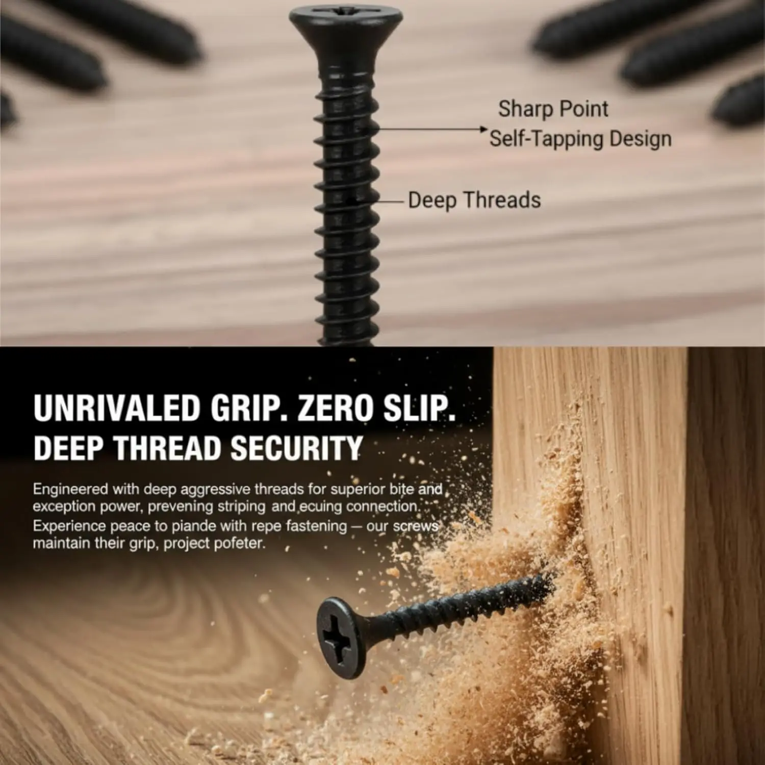 Picture 7: 390Pcs Carbon Steel Wafer Head Flange Self Tapping Screws Black Cross Head Self-Drilling Screw Bolt Phillips Head Assortment Kit