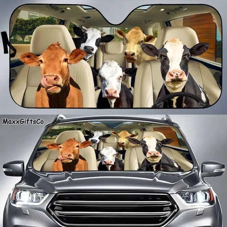 Cow Car Sun Shade, Cow Windshield Family Sunshade Car Accessories, Car Decoration, Gift For Dad, Mom
