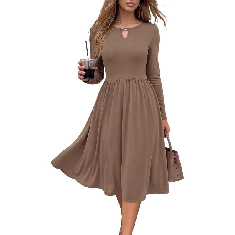 Women's Autumn Dress Mid-length High-waisted Long-sleeved Dress