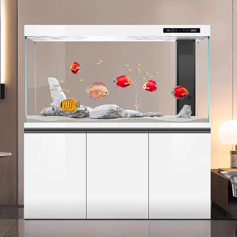 

Аквариум для гостиной, бытовой ультра-белый стеклянный аквариум, экологический нижний фильтр, золотой большой аровенный резервуар для простоты