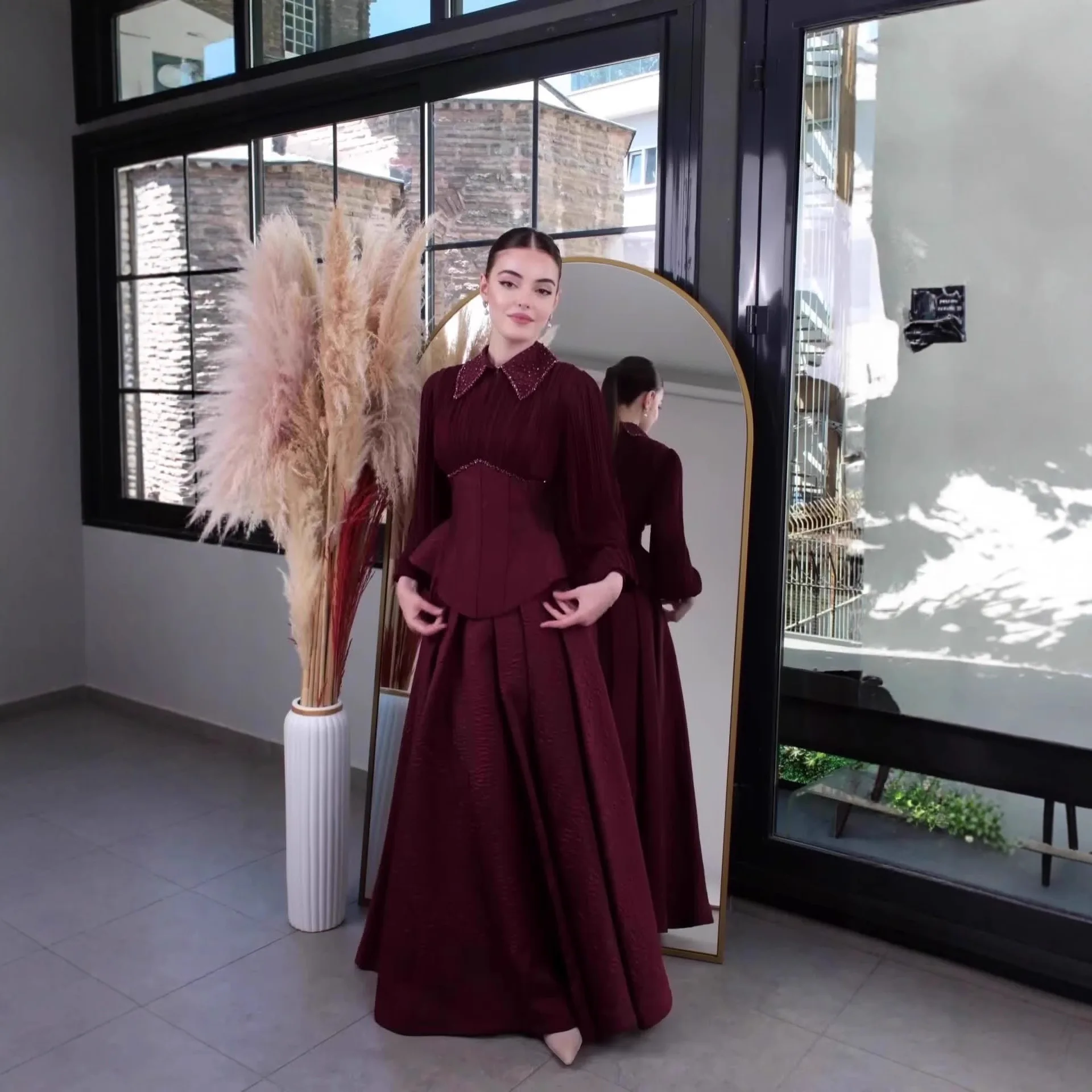 Elegant Long Sleeve Dresses for Women Spring Summer Fashionable Fitted Waist Maxi Dress