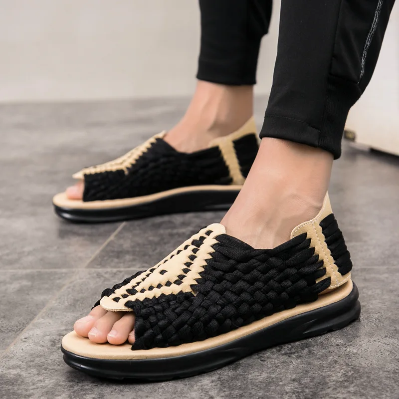 

Summer Sandals Men and Women Color Matching Fashion Trend Personality Hand-knitted Couples Outdoor Leisure Sandals and Slippers