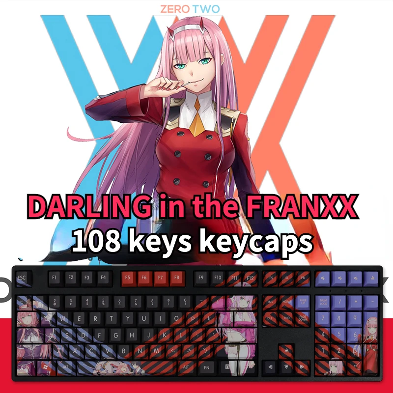 DARLING in the FRANXX 02 PBT keycap black red two-dimensional house man wife girl 108 keys Anime Lifan personality DIY