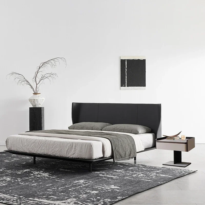 

Saddle leather bed modern double wedding bed master bedroom high-end minimalist B&B Alice suspended bed