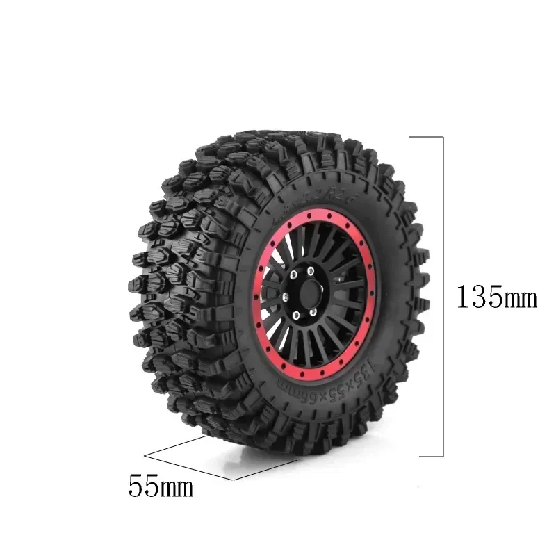Ensemble de 4 jantes en métal Beadlock de 135 mm (2,6 pouces) avec pneus en caoutchouc pour voiture RC Crawler 1/8 1/10 Axial SCX10 Wraith RR10 Capra TRXS TRX4