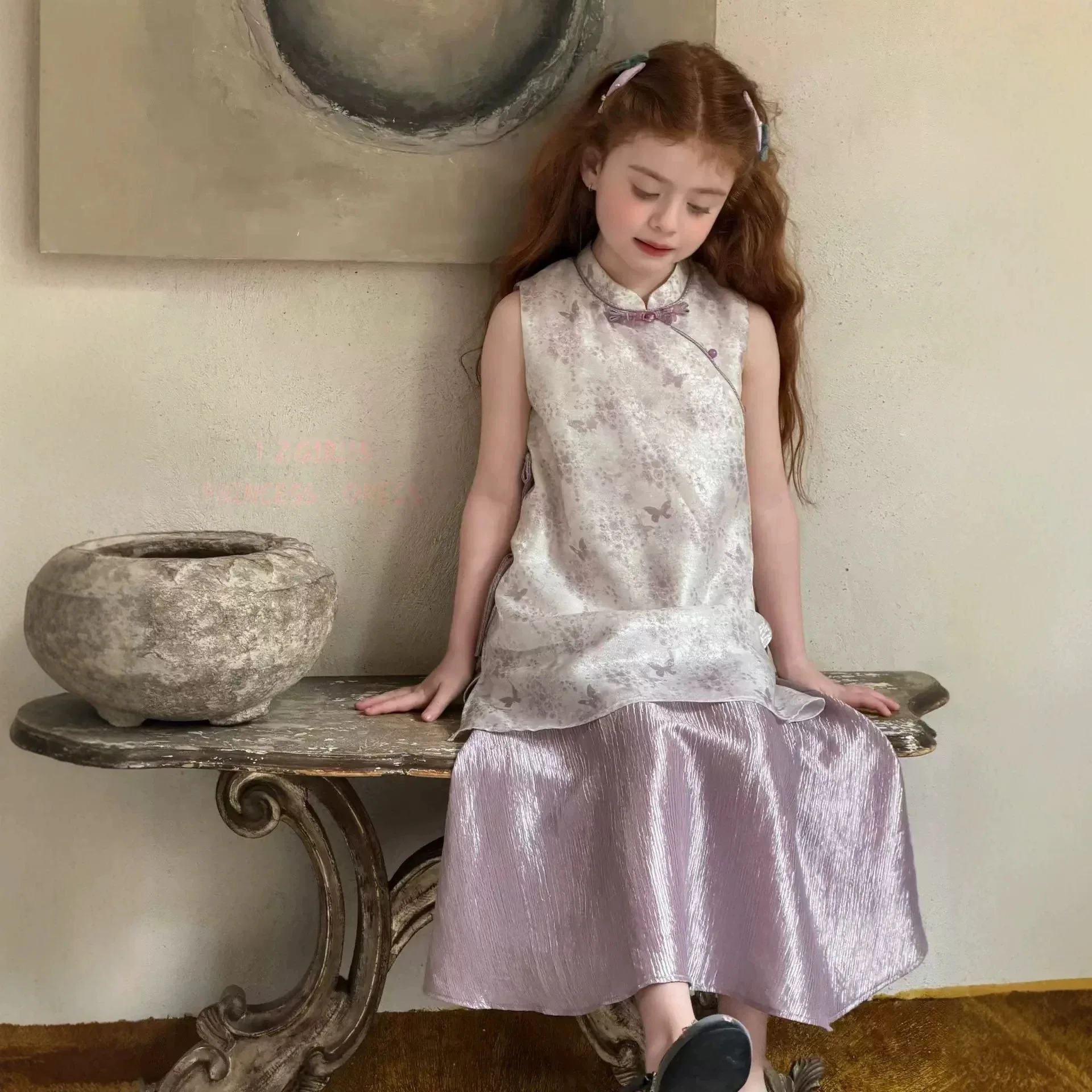 

Summer Little Girl Retro Dress 2026 New Girls New Chinese Style Fake Two-piece Thin Chinese Style Dress