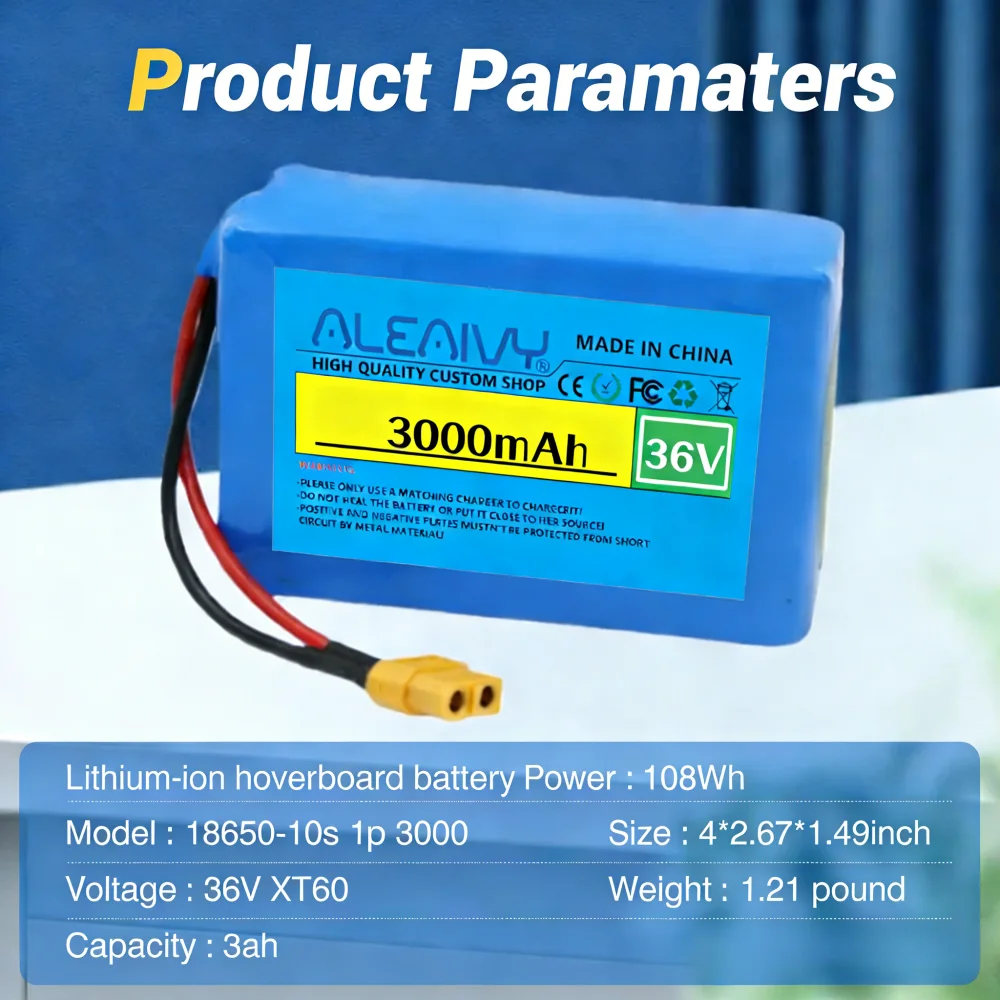 10S1P 18650 36V 3Ah (3000mAh) Rechargeable Lithium-ion Battery for Hoverboard Self-balancing Scooter Unicycle Replacement.   .