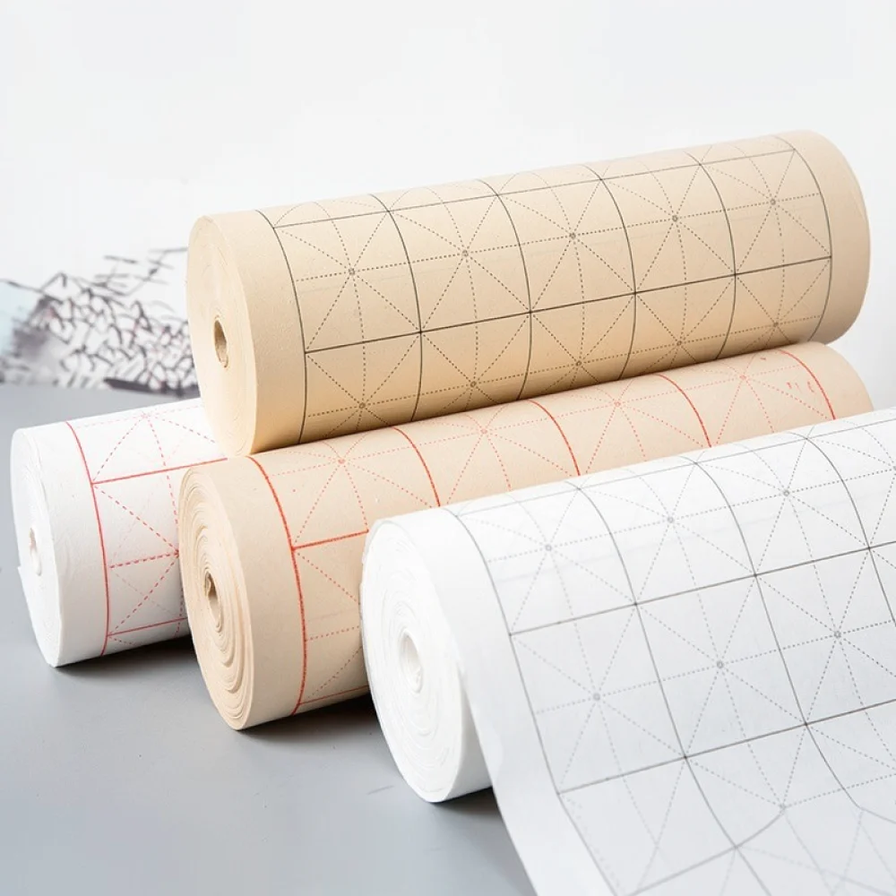 Chinese Brush Calligraphy Paper Roll Thickened Rice Grid Practice Supplies Semi Ripe Xuan Art Stationary For Students