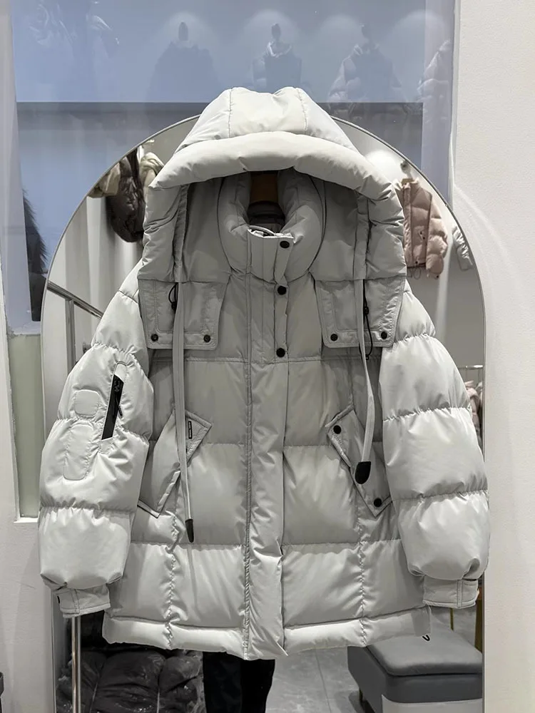 2025 Winter New Medium Long Down Jacket for Women Thick Loose Stylish Thick Warm White Duck Down Coat