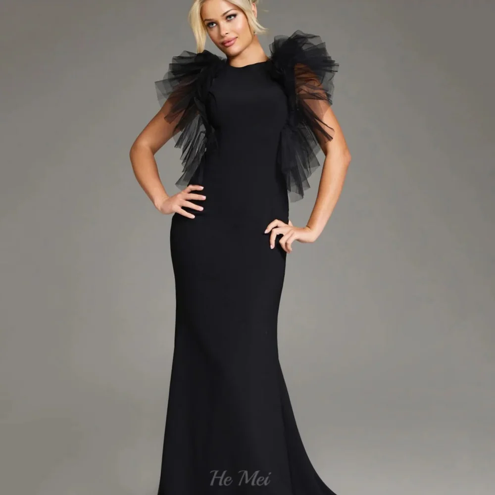

Black Customized Prom Dress Mermaid Flow Sleeves Evening Gown Formal Eleagnt Party Gowns شارون سعيد