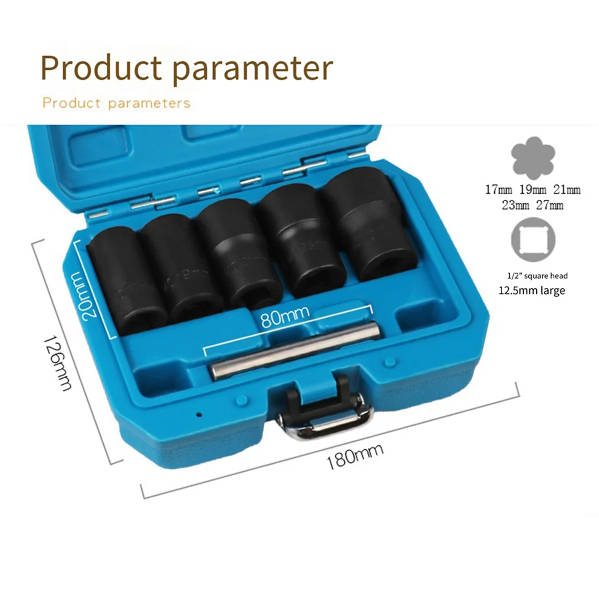 6 Pieces of Broken Nut Extractor with 17mm, 19mm, 21mm, 23mm, 27mm Sleeve and Central Piercing Rod Nut Removal Tool Kit