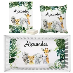 LVYZIHO Personalized Name Jungle Animals Greenery Baby Bedding Set, Birthday Toddler Gift Bedding Set, Baby Shower Bedding Set