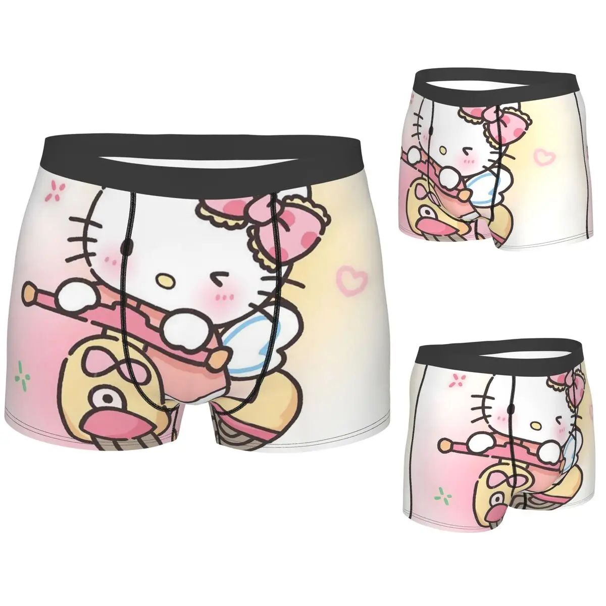 

Boxer Underpants Shorts Hello Kitty Riding A Bicycle Cartoon Panties Men Comfortable Underwear for Homme Man Boyfriend Gifts